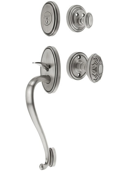 Georgetown Entry Handle Set in Antique Pewter Finish with Grande Victorian Knob and